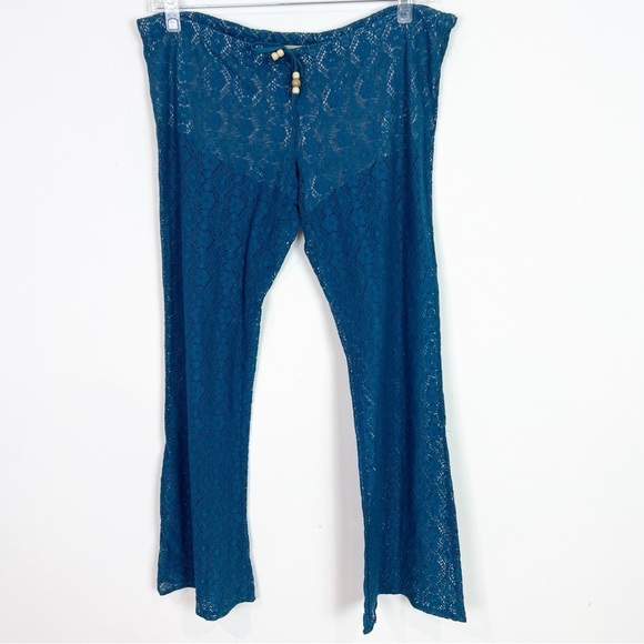 CHASER BLUE EYELET LACE WIDE LEG TIE WAIST COVER  UP PANTS WOMENS SZ SMALL - Picture 9 of 9